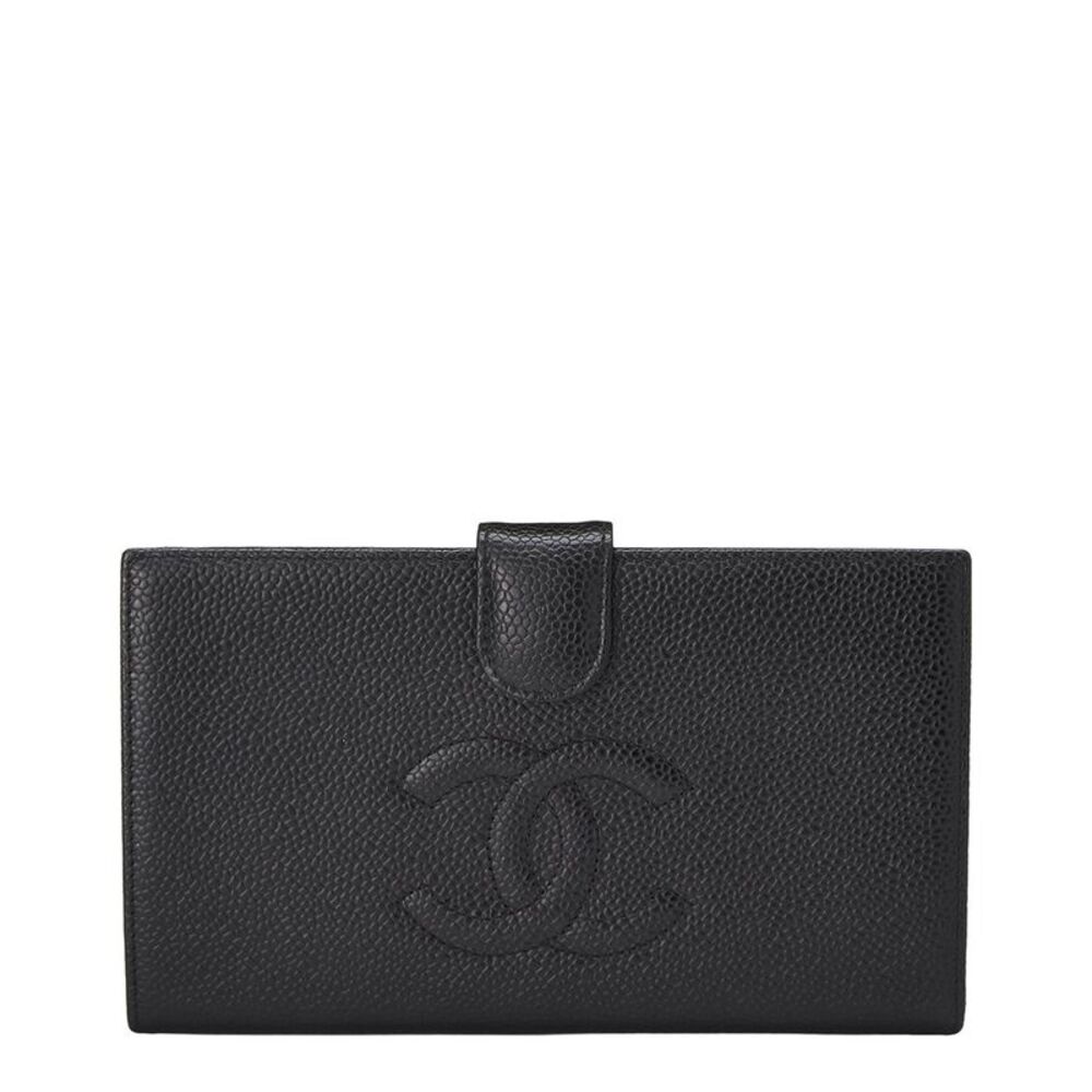 Chanel Black Caviar Leather Caviar 'Cc' Timeless Long Wallet (Authentic